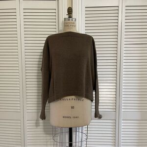 100% Lana Italia Boatneck Oversized Dropped Sleeve Brown Sweater